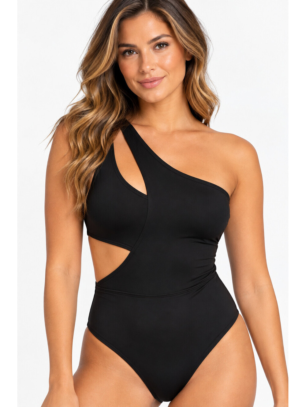 Adore Me Black One Shoulder Cutout One Piece Swimsuit Size S NWT